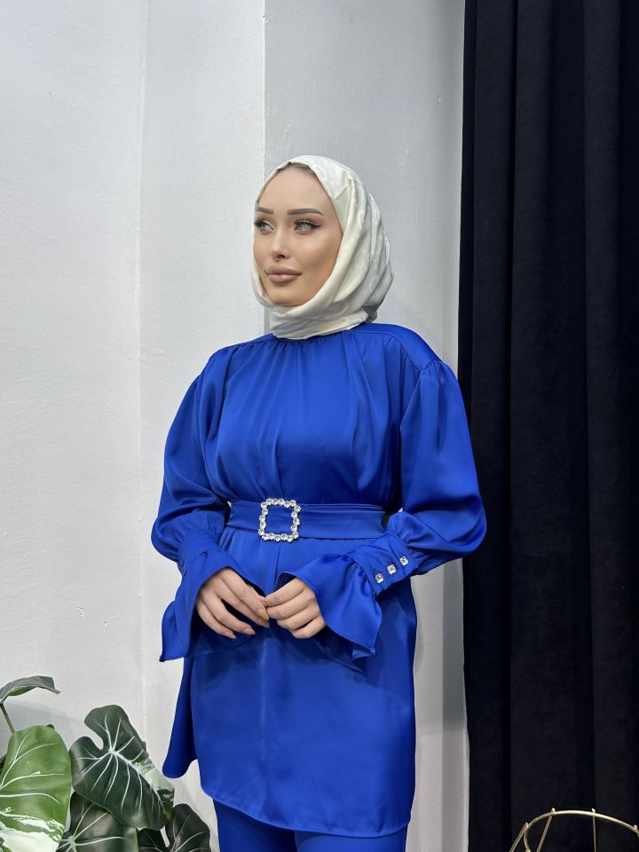 Taşlı Belden Kemerli Saten Takım - G217